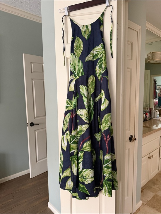 Ann Taylor Dresses & Skirts - Ann Taylor Navy Midi Dress with Green Leaf Print, Linen with navy lining